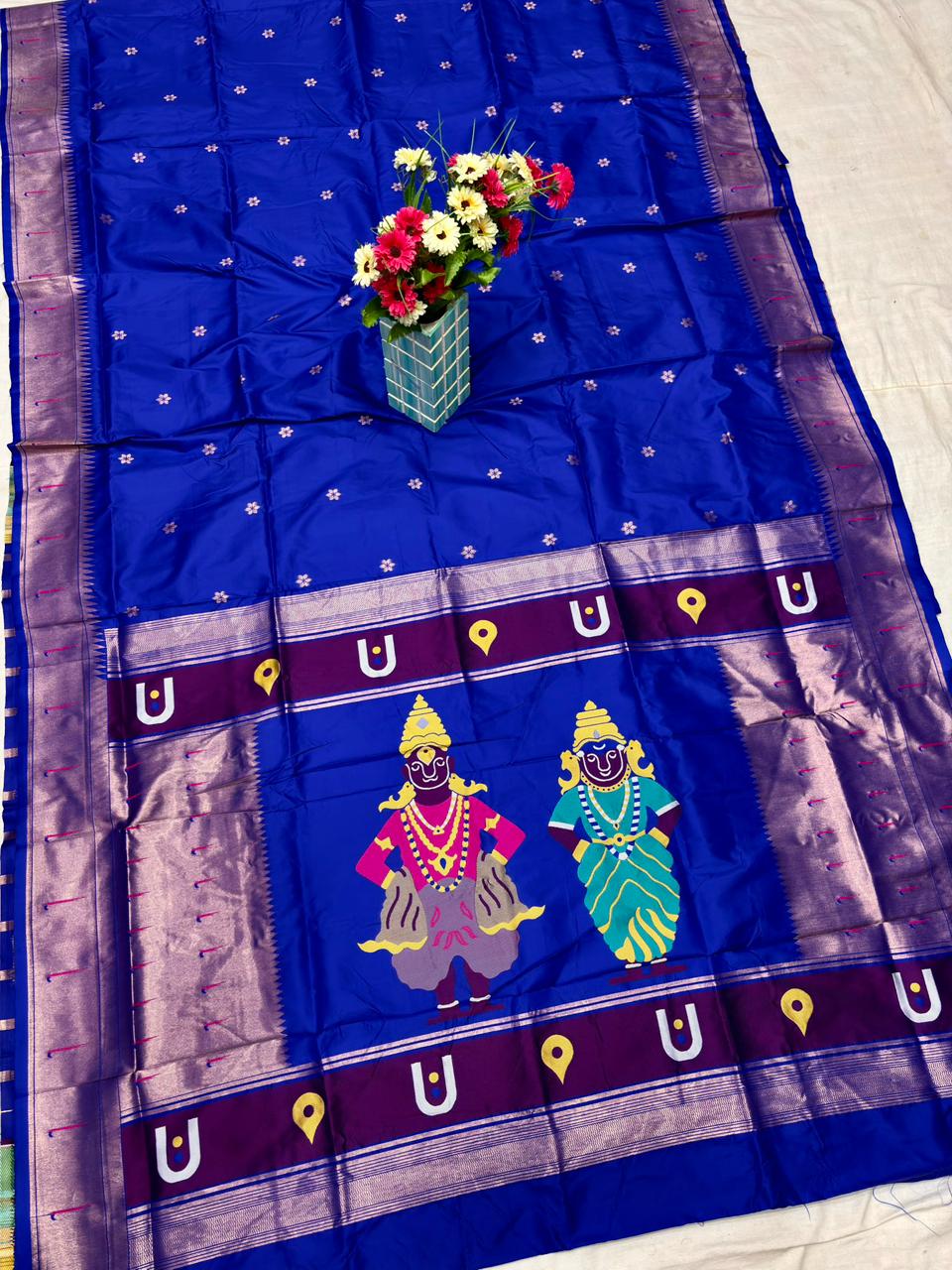 Royal Blue Vithu Mauli Soft Silk Paithani Saree