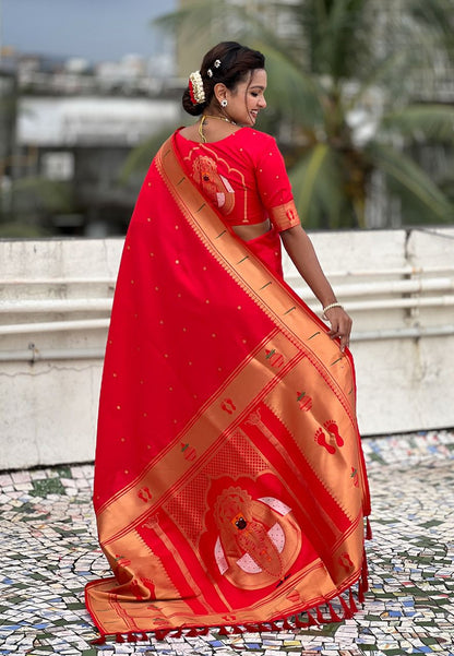 Shringarika Vermilion-Orange Balaji Paithani Soft Silk Saree