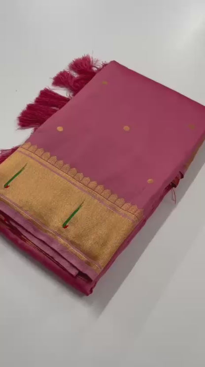 Nilambari Pink Balaji Paithani Soft Silk Saree