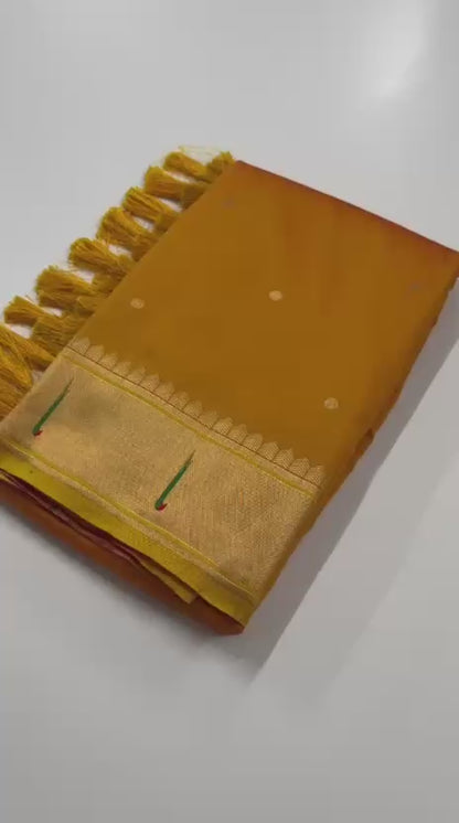 Aaradhya Golden-Orange Balaji Soft Silk Paithani Saree