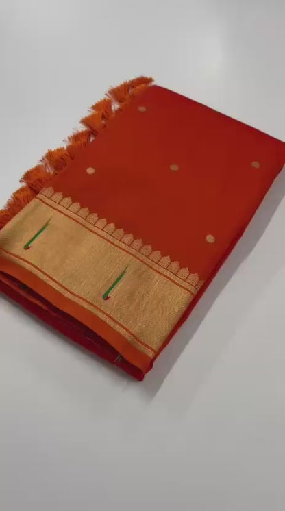 Shringarika Vermilion-Orange Balaji Paithani Soft Silk Saree